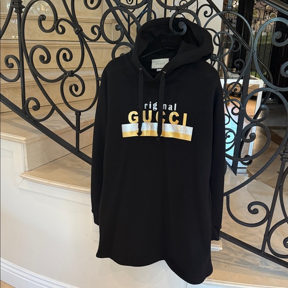 Gucci Black Hooded dress with Gold and White Logo - Picture 1 of 8